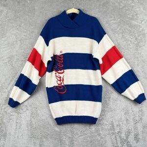 Coca-Cola Mock Neck Sweater Youth L Striped Retro USA Made VTG 80s Grunge RARE‎